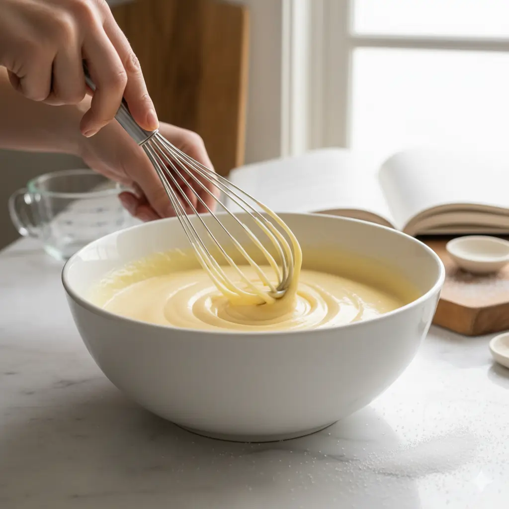 Image: whisking pudding in bowl