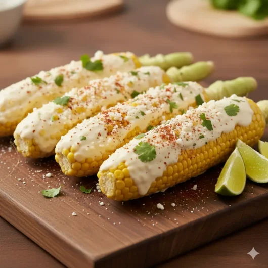 Image: fully dressed corn with toppings