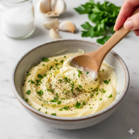 Image: mixing garlic butter in a bowl