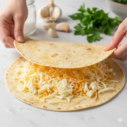 Image: layering tortilla with cheese