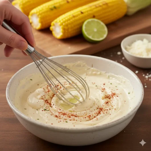 Image: mixing crema sauce