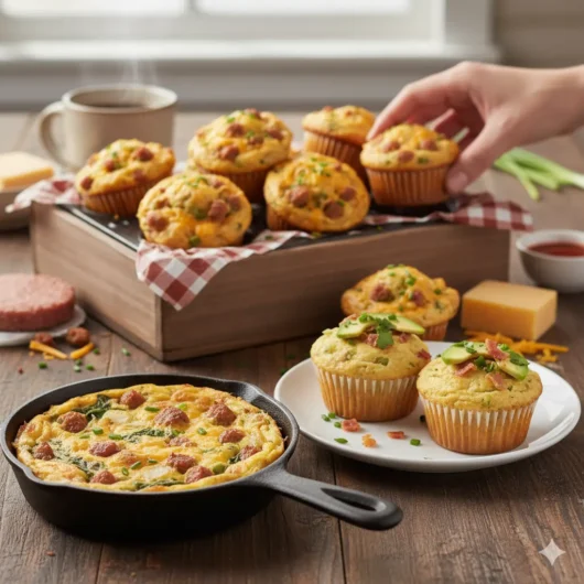 Assembling Sausage Breakfast Muffins in pan