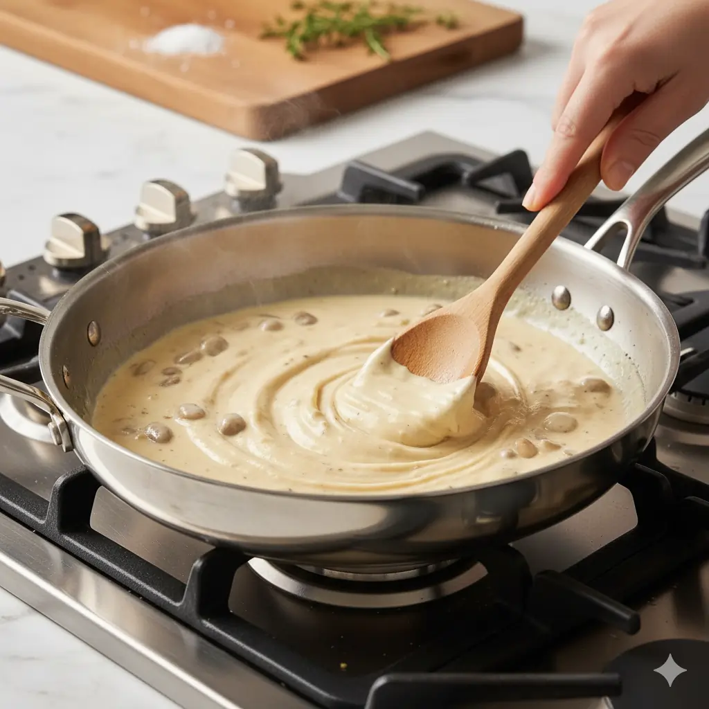 creamy sauce forming