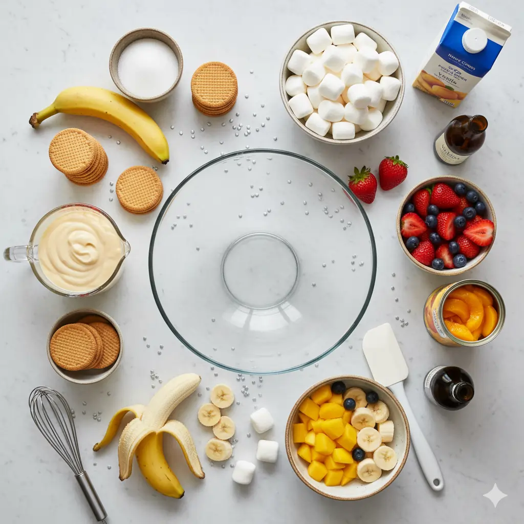 Place flat-lay image of ingredients on a kitchen counter
