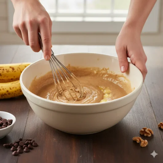 best banana bread recipe step-by-step mixing batter