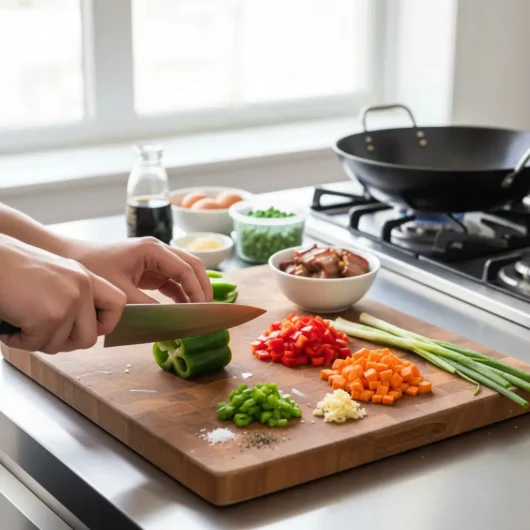 prepping ingredients for Fried Rice Recipe