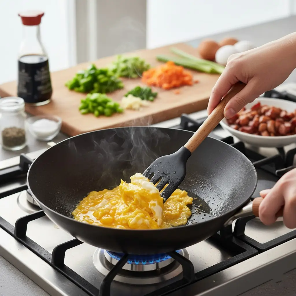 scrambling eggs for Fried Rice Recipe