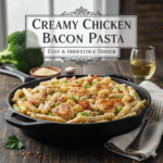 Creamy Chicken Bacon Ranch Pasta served in skillet