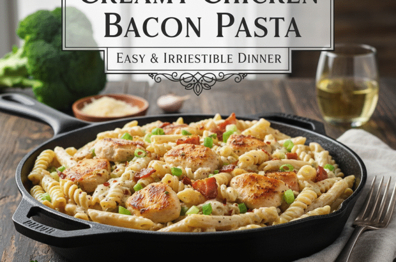 Creamy Chicken Bacon Ranch Pasta served in skillet