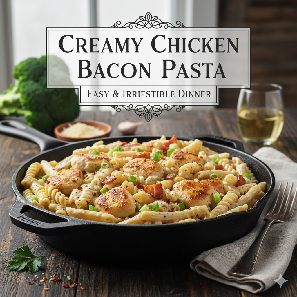 Creamy Chicken Bacon Ranch Pasta served in skillet