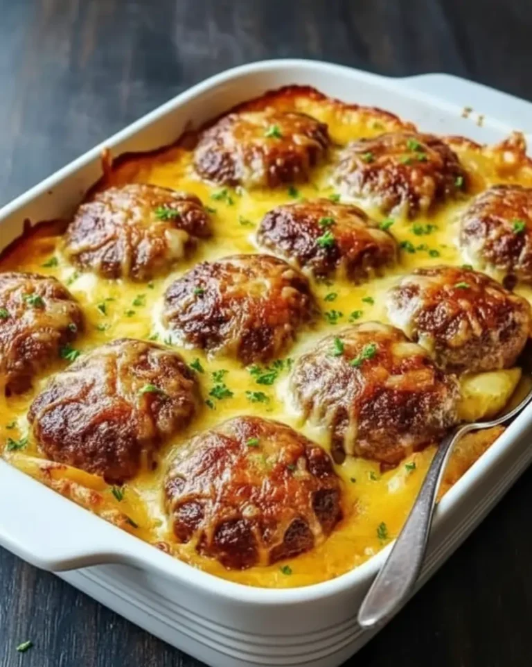 Cheesy Hamburger Potato Casserole baked golden in a dish